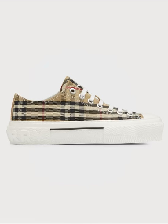 Burberry Shoes - Burberry Beige Plaid Low-Top Sneaker with White Sole